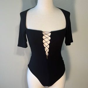 Black lace up bodysuit